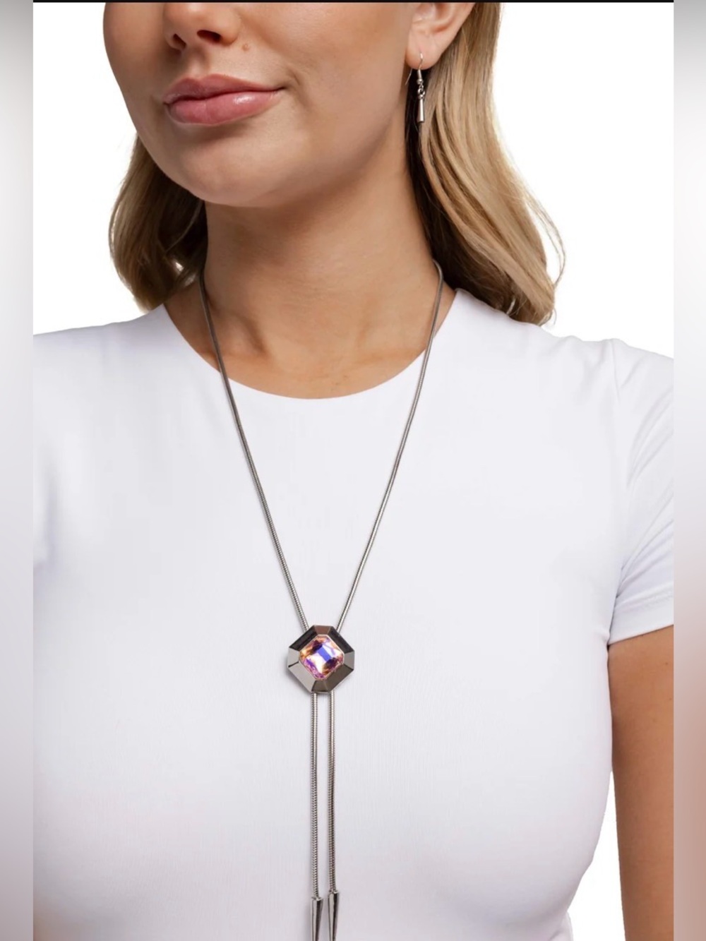 BOLO BRILLIANCE - ORANGE UV GEM SILVER SLIDE NECKLACE -